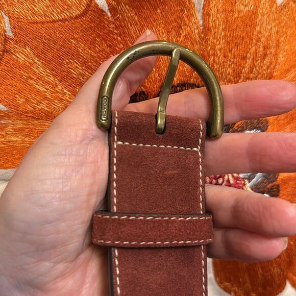 VINTAGE COACH BELT 02/03 SOHO SOLID BRASS BUCKLE GROMMETS RUST SUEDE LEATHER XL - Picture 5 of 12